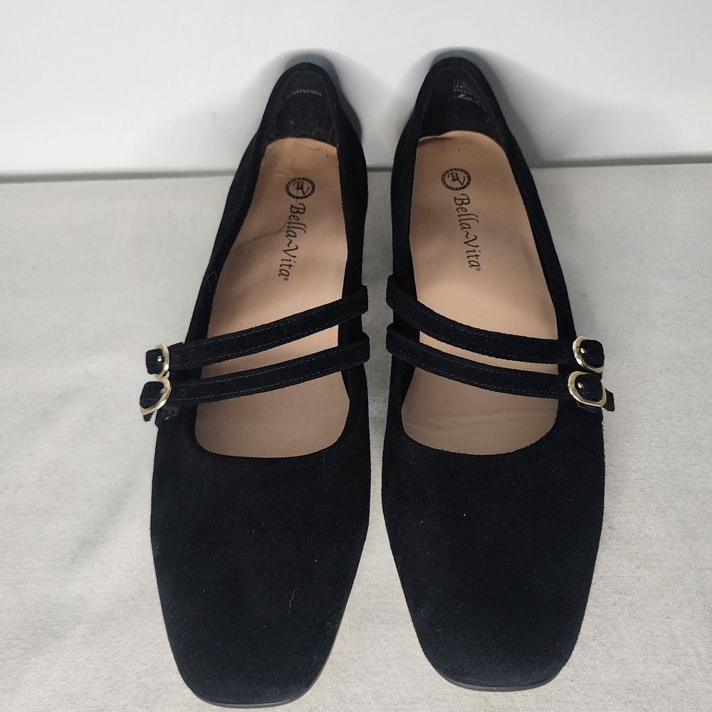 Bella Vita Womens Black Suede Double Strap Mary Jane Flats 9.5W